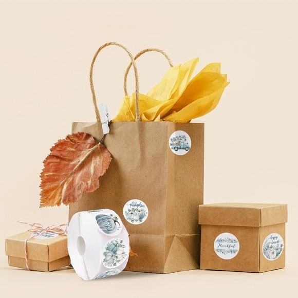 50 Stickers Blue Thanksgiving Autumn Stickers - Picture 6 of 8